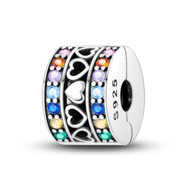 Parmuz Clip Spacer Charm for Bracelet 925 Sterling Silver Pave Cubic Zirconia Lock Stopper Bead Star Moon Love Heart charms Jewelry Gift for Woman