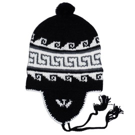 Gamboa Alpaca Hat Beanie Hats for Men and Women Cap with Ear Flaps Winter Peruvian Hat, Black, One Size