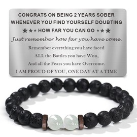 TOLOWOBK 2 Year Sobriety Gifts for Men Women Two Year Sober Gifts Sobriety Bracelets with Inspirational Wallet Card Unique Birthday Gifts for Him Men Dad Husband Bracelet for Men Anniversary Jewelry