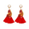 Bird Fringe Earrings, Red Bird Tassel Dangle Earrings for Women,