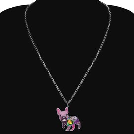 LONYOO Enamel Zinc Alloy Cute French Bulldog Dog Necklace Pendant French Bulldog Gifts for Women Girls Dainty Necklace (Purple)