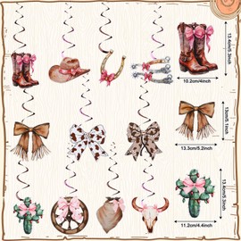 Affrolling 52 Pcs Cowgirl Coquette Bow Western Party Decorations Hanging Swirls Wild West Birthday Decor Bow Cowgirl Themed Swirls Streamer Supplies for Baby Shower Birthady Party Favors