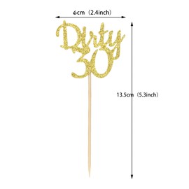 Sumerk 24PCS Glitter Gold Dirty 30 Cupcake Toppers 30th Birthday Cupcake Picks 30 Cupcake Toppper Party Decoration Supplies