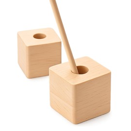 NOELAMOUR Wood Pen Holder for 1 Pen Set of 2 Nordic Style Solid Wood Pen Stand Desk Organizer Stationery Storage Study Office Beech Wood