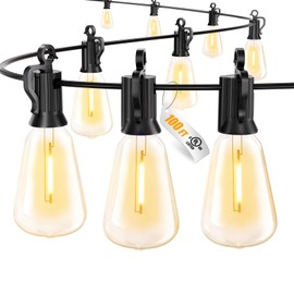 Brightown LED Outdoor String Lights, 100FT Dimmable ST38 Patio Lights Shatterproof, IP65 Waterproof Connectable Hanging Outdoor Light for Backyard, Porch, Deck, Balcony, 2700K