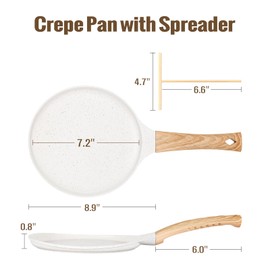 SouxMux Nonstick 8-Inch Crepe Pan with Spreader, Ceramic Coated Dosa Tawa Pan, Induction Compatible Flat Skillet for Pancakes, Omelettes, and More with Cool Handle, PFOA Free