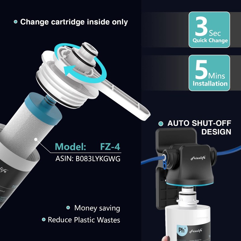 Frizzlife TAM4 Under Sink Inline Water Filter - Alkaline PH+
