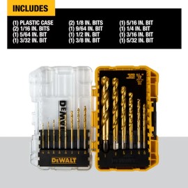DEWALT 14 Piece Titanium Nitride Jobber Length Twist Drill Bit Set - DW1341 GT