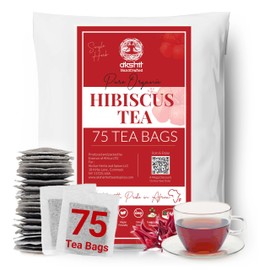 Akshit 75 Organic Hibiscus Tea Bags, Pure Hibiscus Tea, Hibiscus Herbal Tea, Hibiscus Tea Organic, Hibiscus Flower Tea, Te de Hibisco, No Sugar, No Caffeine, No Gluten, Vegan,