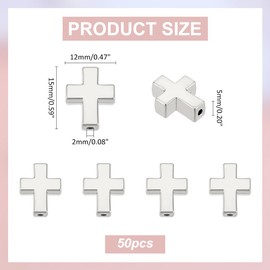 CRAFTYMELODY 50Pcs Antique Silver Cross Beads, Crucifix Cross Spacer Beads Metal Cross Loose Holy Tibetan Crucifix Charms Accessories for Bracelet Necklace Jewelry Making DIY Crafts 15x12mm