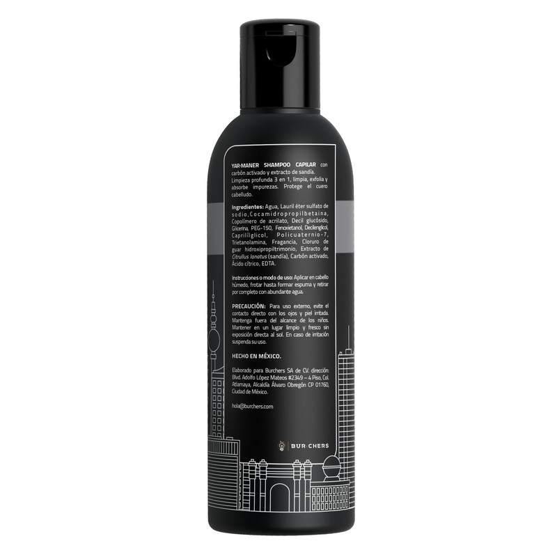 Shampoo con carbón activado para el hombre YARMANER, 400ml, Limpieza