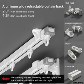 YXHOMME Ceiling Curtain Track, Telescopic Ceiling Mount Curtain Track System Adjustable Room Divider Track Set 4.2ft-8ft (2 Sets)