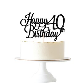 Gtseryeio - Decoración para tartas de cumpleaños 40 con purpurina negra, suministros para decoración de fiesta de cumpleaños 40 (40)