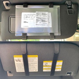 Stuart Promotional Products Car Accessories - Registration and Insurance Card Holder Visor Elastic Hook & Loop Straps, Side Opening Auto Document Holder, Made in USA (2 Black Straps + Vinyl Holder)