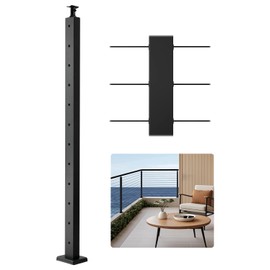 VEVOR Cable Railing Post, 42"x2"x2" Level Drilled Deck Railing Post, Stainless Steel Black Cable Railing System Kit for Indoor Outdoor Deck Balcony,1JZLGZXHS106AWJO6001V0