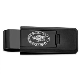 Unbranded Stainless Steel Black IP Lasered St. Christopher Flip Money Clip
