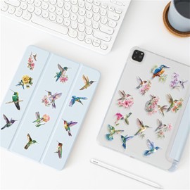 50PCS Cute Hummingbird Transparent Stickers Pack,Aesthetic Flower and Bird Decor Gifts for Kids Teens Adults Waterproof Vinyl PET Nature Lifelike Stickers for Scrapbook Party Favors (Bird)