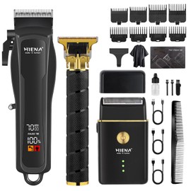 HIENA PRO Professional Hair Clipper Set for Men, Cordless Barber Clippers Set and Trimmer Kit, USB Rechargeable Electric Beard Trimmer Foil Shaver & Men's Facial Grooming Tool Kit, Gifts for Men