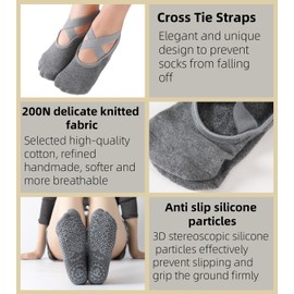 JaYouhe Women's Non-Slip Yoga Socks, Anti-Skid Pilates, Barre & Ballet Socks, UK 2.5-6.5, 3 Pack Cotton Workout Socks