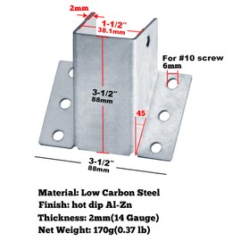 10 Pack 45-Degree Post and Beam Knee Bracket for 2x4 Post,Inner Width:1-1/2",14 Gauge(2mm Thick ) 45°Angle Pergola Support Bracket