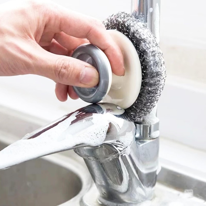 4PCS Stainless Steel Wool Scrubber with Handle, Dish Scrubber Cleaning