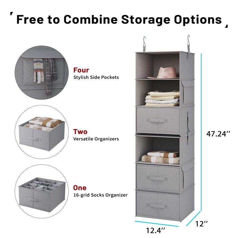Vailando 6-Tier Hanging Shelves for Closet, Two 3-Shelf Hanging Closet