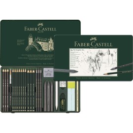 Faber-Castell - Pitt Graphite Set in Metal Case Large 26+3 Piece (Includes Eraser Pen with Brush, Paper Mop and Lead Sharpening Block)