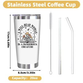 Huipalon Book Lover Gifts for Women, Stainless Steel Coffee Cups with Drinking Straw, Lid and Straw Brush, Practical Book Gifts for Readers, Bookworms, Teachers, Students