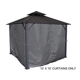 APEX GARDEN Four-Side Privacy Curtain Set for 10-Ft x 10-Ft Gazebo (10-ft x 10-ft, Charcoal)