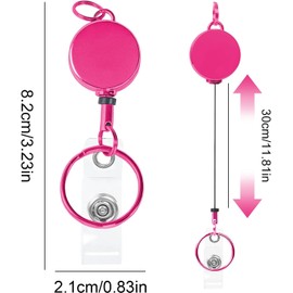 Cordones retráctiles actualizados para insignias de identificación, llavero retráctil resistente con cable extensible de 30 cm, carrete de metal para llaves, tarjetas de identificación (2, rojo rosa)