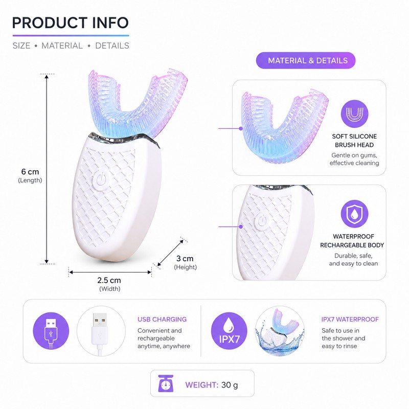 U-Shaped Electric Toothbrush for Whole-Mouth Cleaning – USB Rechargeable Sonic