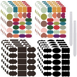 FUNTOCA 450Pcs Etiquetas para Pizarra, Pegatinas Pizarra con 2 Bolígrafo de Tiza Borrable, Etiquetas para Frascos Lavables, Etiquetas Adhesivas Amovible Reutilizable para Mason Jar,Especias,Botellas