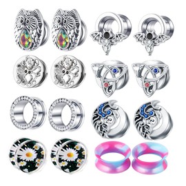 TIANCI FBYJS 8 Surigcal Steel Ear Tunnels and Plugs Earrings Gauges Silicone Ear Gauges Piercing Stretcher Set Screw Tunnels for Ear