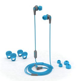 JLab JBuds Pro Signature Wired Earbuds with Microphone and Track Controls, Titanium 10mm Drivers with Custom Fit Gel Tips and Cush Fins (Blue)