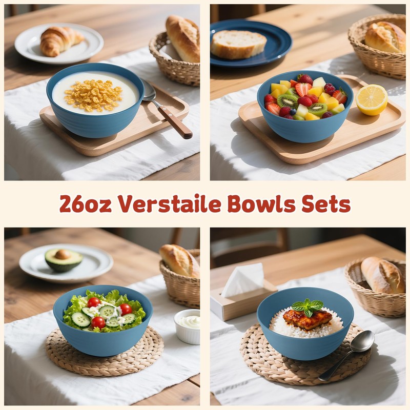 Wrova 6-piece Wheat Straw Bowls sets 26oz,Alternative Plastic Bowls Reusable