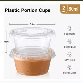 Vaso Porcionador Reutilizable De 2oz Con Tapa, 100 Juegos, vasos de gelatina con tapas, vasos de gelatina, vasos de condimentos, recipientes para ensaladas, para mermeladas, miel, salsa ﻿