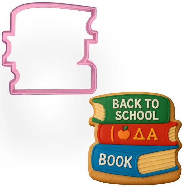 Mighty Gadget Pink Stacked Books Cookie Cutter – 3.75x3.6" Back