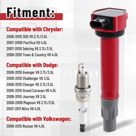 Pindex 6 Pack Ignition Coils and Iridium Spark Plugs,UF502 7781 Coil Pack Kits Compatible with 2006-2010 Chrysler 2006-2011 Dodge 2009-2010 Volkswagen 04606869AB 04606869AA