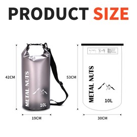 MetalNuts Dry Bag - Waterproof Bag 10L with Shoulder Strap, Robust PVC Drybag for Swimming, Bathing, Beach, SUP, Canoe, Boat, Fishing, Diving, Lightweight & Semi-Transparent for Outdoor Adventures