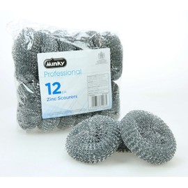 Minky Professional Zinc Scourer 12 pack | Sponges Washing Up | Household Supplies | Cleaning Supplies | Washing up Household Essentials | Wire Wool Scourers Sponge | Cleaning Sponges | Kitchen Sponge