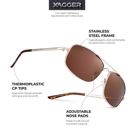 Xagger Polarized Brow Bar Aviator Sunglasses for Men Pilot Military Style Metal Frame Driving Fishing Golf Shades UV400