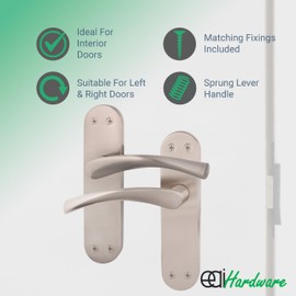 EAI Satin Door Handle & Latch Set - 1 Pair Satin Nickel Internal Lever Handles on Backplate with Latch (64mm) - Novoli Range