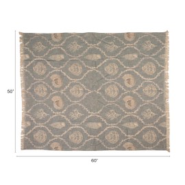 Creative Co-Op Cotton Slub Throw with Coral and Shells Ogee Pattern, Blue and Natural