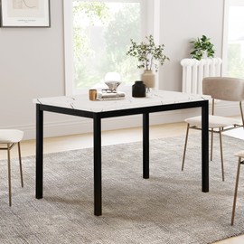 Roundhill Furniture Noyes Metal Dining Table with Laminated - Off White