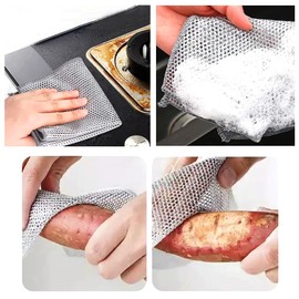 YinQin Three Layer Wire Dishwashing Cloths, 20 x 20 cm Hanging Design Non-Scratch Stainless Steel Mesh Cleaning Rags, Multipurpose 3-Layer Metallic Wire Dish Cloth Rag Towel, 5-Pack