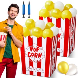 Giant Popcorn Box with Balloons and Balloons Pump Large Cardboard Popcorn Display Stand Popcorn Prop Decorations for Movie Night, Carnivals, Theme Party, Circus, Theater (100 Pcs)