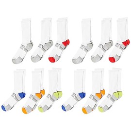 Fruit of the Loom Boys' Everyday Active Crew Socks (12 Pack), White, Large (3-9)