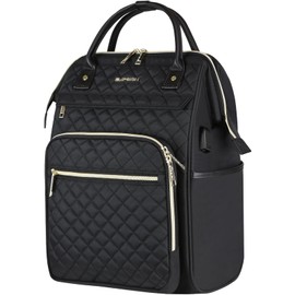 EMPSIGN 17 Inch Laptop Backpack for Women, Work Business Travel Computer College Bags, Large Capacity Water-repellent Quilted Casual Daypack with USB Port, Black