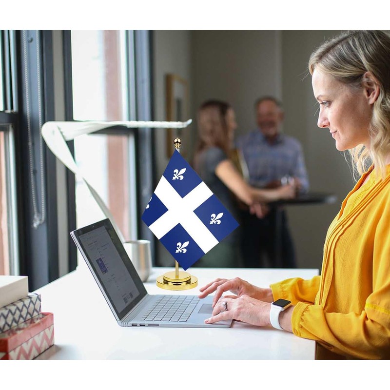 Quebec Desk Flag,12 inch Tall Small Quebec Indoor Banner,Tiny Printing