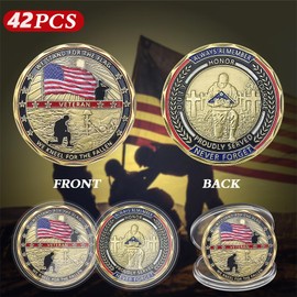 42 PCS Military Challenge Coins, US Military Coins Veteran Challenge Coin - Stand for The Flag, Kneel for The Fallen - Military Commemorative Appreciation Gifts